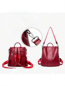 Women's Backpack Leather Casual Stylish Anti-Theft - 黑色 - 查看 6
