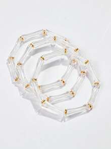 3件套亚克力大理石纹深绿色竹结叠戴手镯，适合女士日常佩戴 - 竹節水滴 - 查看 3