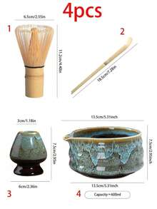 1 件/4 件抹茶茶具，包括抹茶碗、100 齿茶筅、茶勺、茶巾（礼盒装） - 彩色 - 查看 6