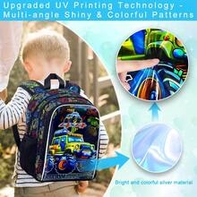 背包，13 英寸男孩书包带午餐盒，儿童学校背包套装，适合小学学龄前儿童 - 越野车