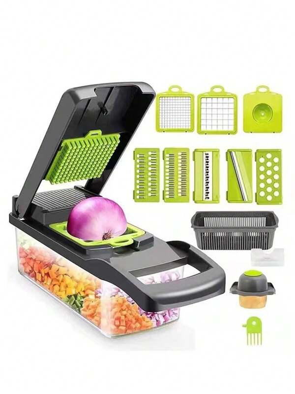 1pc 14pcs/16pcs Plastic Transparent Storage Box, Salad Slicer, Shredder, Dicing Cutter, Multi-Functional Kitchen Vegetable Chopper