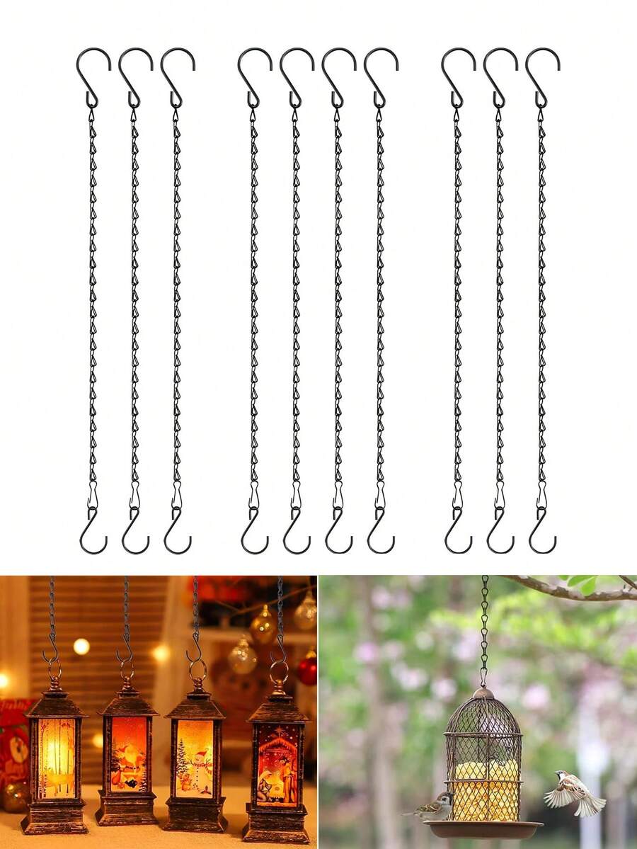 6 件悬挂植物链，黑色植物链，悬挂花篮链，用于悬挂花盆篮套件，带挂钩，用于喂鸟器风铃，室内外装饰，标牌，派对，家居，花园悬挂，万圣节，圣诞节，生日装饰悬挂配件 - 黑色 - 查看 1