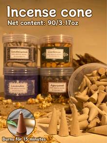 90克沉香锥形香，手工制作，持久留香，家居香氛，空气净化器，冥想辅助，薰衣草，沉香，栀子花香 - 優質彩色香錐 - 查看 3