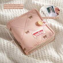 1PC Embroidered Bow One Palace Grid Card Album Gentle Style Soft Fabric Mini Album 3-Inch Small Card,For School Supplies,Back To School - Multicolor - View 6