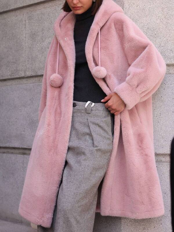Faux Fur Hooded Thick Maxi Witch Coat, Wool