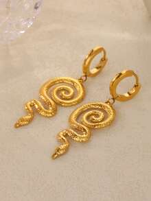 女士复古蛇形吊坠不锈钢耳环，18k 镀金防褪色环形耳环，派对婚礼珠宝度假配饰，万圣节圣诞节礼物 - 多款 - 查看 4