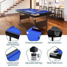 LIZHOUMIL 6 Or 7 Ft Adults Folding Billiards Table , Pool Table Set For Family Game Room, Adult Rrec Room, Basements - Blue - View 5