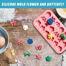 1 件硅胶花巧克力模具雏菊郁金香花蝴蝶结模具用于糖果、果冻、冰块、布丁、肥皂、饼干制作，可重复用于烘焙甜点 - 彩色 - 查看 7
