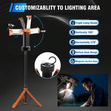 Adewalk 12000mAh Camping Light With Stand, Rechargeable Work Light, Dimmable Cordless Work Light With 3 LED Lamp Heads, Magnetic Emergency Flashlight With 79" Detachable Tripod - Orange - View 3
