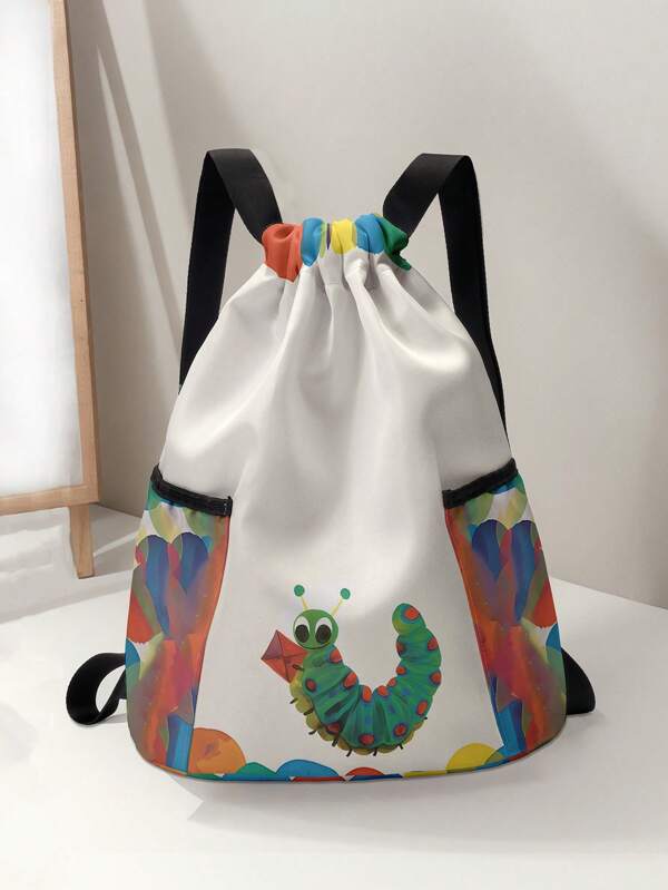1pc Random Pattern Drawstring Bag, Sport Backpack Drawstring Bag, Black Drawstring Bag, Drawstring Backpack For Sports, Fitness, Travel, Swimming, Beach, Gym Bag For Men, Women, Girls, Boys, Fitness Accessories
