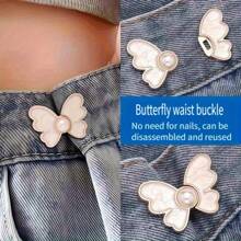 LOMILD 2 pezzi Bottoni a farfalla per regolare la vita dei pantaloni, gonne e jeans senza fori, accessorio per stringere e fissare la vita con perle