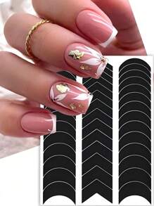 6 Sheets 234pcs/1 Sheet 39pcs Simple French Nail Art Stickers Moon V Design Self-Adhesive French Tip Nail Guides DIY Base French Manicure Decoration Template Tools