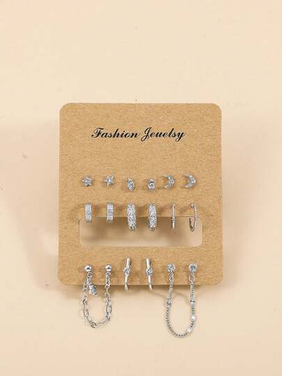 9对休闲风格星月耳环套装，简约时尚，百搭精致优雅，适合女性日常佩戴