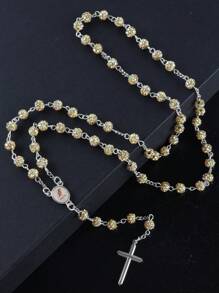 1pc Classic Crystral AB Color 59pcs 6mm Disco Rhinestone Beads Religious Cross Necklace, Catholicism Praver Bead Rosary Jewelry With Cross Pendant