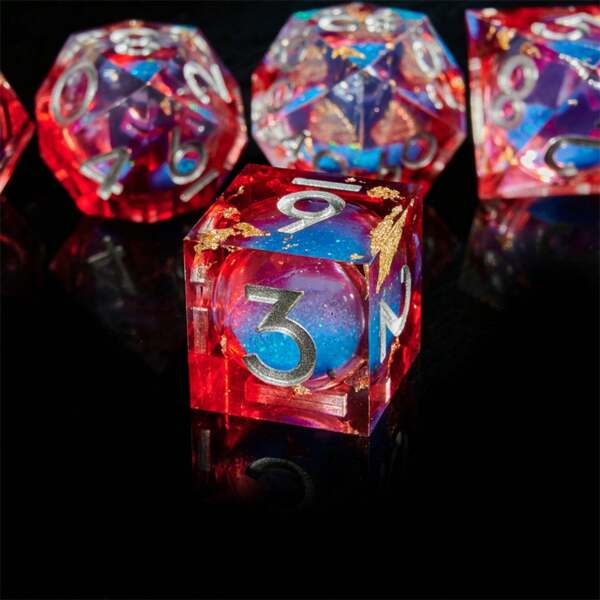 7pcs Set Dice Suit For Role Play Tabletop Games, Christmas & Birthday Gift, Suitable For Digital Teaching And Collection, Desktop Game Toys, Liquid Core Flowing Sand Polyhedral Dice Set