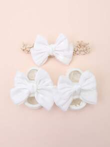 1 双女婴蝴蝶结装饰透气防滑袜子和 1 件公主头带，百搭百搭 - 白色 - 查看 3