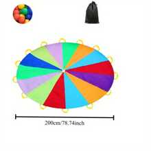 1PC Hand Thrown Parachute Is Used For Team Sports, Hand Thrown Rainbow Parachute, Outdoor Music Festival Roof Decoration, Throwing Sandbags And Rainbow Balls As Gifts For Family Gatherings. 10 Balls Will Be Randomly Shipped As Gift Colors. Thank You.