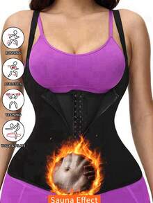 1件女士户外运动塑身内衣，吸湿排汗塑身连体衣拉链背心塑身文胸，3层吸汗背心，腰部训练器，2025夏季健身配件腰部瘦身器，腰带塑身文胸上衣 - 黑色 - 查看 1