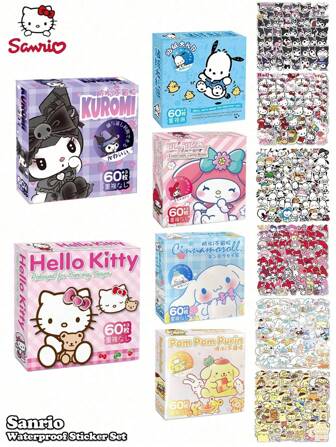  Sanrio 防水贴纸套装 - 6 个可爱的卡通人物，每套 63 张贴纸，防水且可重复使用 - 非常适合笔记本电脑、水瓶、笔记本等 - 非常适合青少年、学生和 Sanrio 粉丝 - 也称为贴花、便签和标签 - 不可抗拒的可爱设计、学校用品、返校