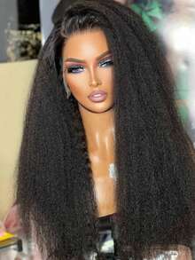 Yaki 直发 200% 密度，含婴儿头发 24 英寸，适合初学者，透明预拔蕾丝前假发 13x4 蕾丝前假发，预拔漂白结 Yaki 直发假发 - 自然色&黑色系 - 查看 2