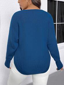 كنزة صوفية كاجوال نسائية ذات لون واحد أحجام كبيرة