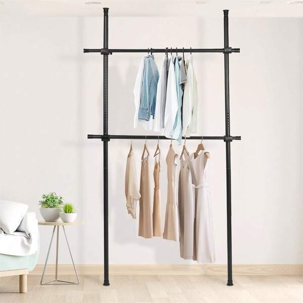 DEWEL [Bonus Season Selection] DEWEL Hanger Rack, Tension Rod, Double, Total Load Capacity 100kg, Height Adjustable (Approx. 110-310cm), Horizontally Expandable (Approx. 75-120cm), Clothing Storage, Polished Surface, Kizuna Kogei, Assembly Required, Instructions Included