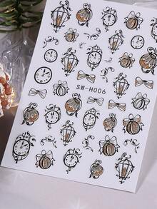 圣诞指甲贴纸 2 件装新年夜奢华黑金色时钟冬青圣诞树雪花图案美甲贴花 3D 自粘滑块女士美甲装饰 - 彩色 - 查看 10