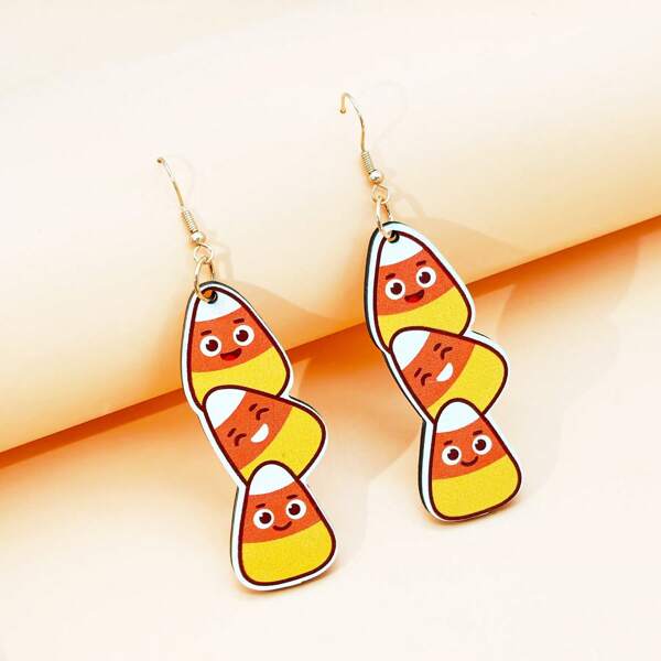 أقراط مطبوعة من الخشب ذو طبعة أحادية الجانب بشكل قرن الحلوى الكيوت لهالوين ، أقراط لحفلات العطلات