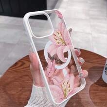Pink Lilies Magnetic Phone Case Is Suitable For IPhone 16/15/14/13/12 Pro/11/XS Max 68 Plus. It Features A Fashionable And  Pattern Design. The Transparent Case Comes In Multiple Colors And Is A Classic Shockproof Mixed Transparent Phone Case Gift. - Màu hồng - Xem 4