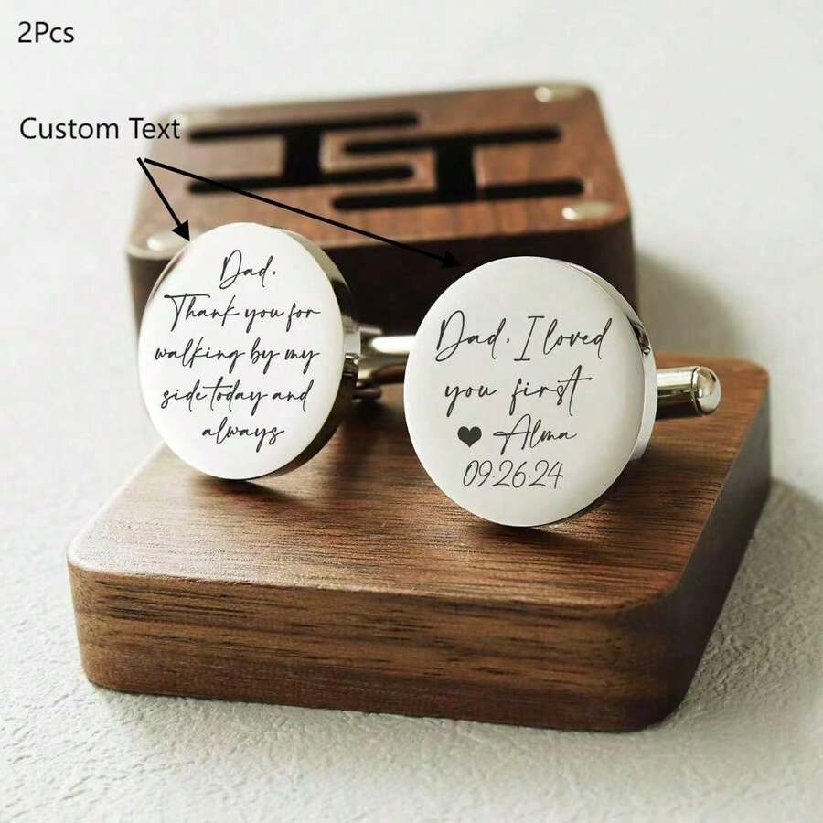 Custom Text Gift, Custom Personalized Cufflinks, Daughter's Wedding Gift For Father,Forever Your Little Girl Wedding Cufflinks, Monogrammed Cufflinks, Father's Day Gift - Silver - View 1