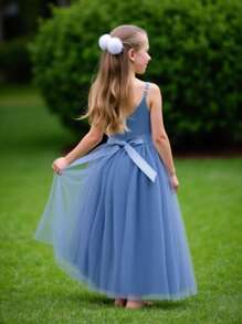 Flower Girls Spaghetti Strap Tulle Dress Long A Line Wedding Pageant Dresses Princess Birthday Party Ball Gown