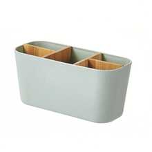 Storage boxes 1pc Bamboo Toothbrush Holder, 5-Slot Bathroom Vanity Organizer Rack For Electric Toothbrush, Toothpaste, Razor, Home Bathroom Decor, Autumn, Back To School