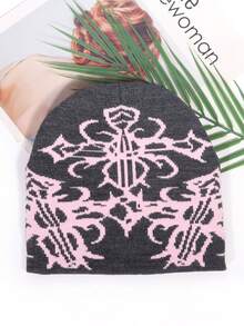 1 件时尚图案针织帽，提花成人男女通用无檐便帽，温暖，时尚街头休闲，多色，秋冬秋季服装 - 花紋圖案 - 查看 11