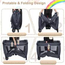 Kinder King 4 In 1 Foldable Pack And Play With Bassinet & Changing Table, Portable Playard For Babies And Toddlers, Convertible Newborn Crib Baby Bed With Canopy, Storage Bag, Dark Gray - 深灰色 - 查看 6