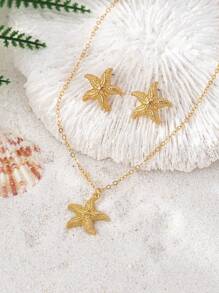 1 Set Elegant Minimalist Geometric Starfish Design Women Earrings And Necklace Set