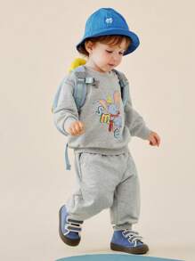 mini bala Dumbo Collaboration Kids Set, Soft Long Sleeve Top + Pants, Autumn Outfit - Dark Gray - View 2