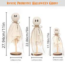 3 件万圣节趣味装饰 - 一套 3 个原始万圣节鬼魂，木制支架，用于桌面中心装饰、架子和壁炉架、万圣节装饰饰品、毕业派对装饰、派对装饰照相亭道具、房间装饰家居装饰、户外墙壁栏杆装饰、万圣节装饰饰品、派对礼品 - 彩色 - 查看 2