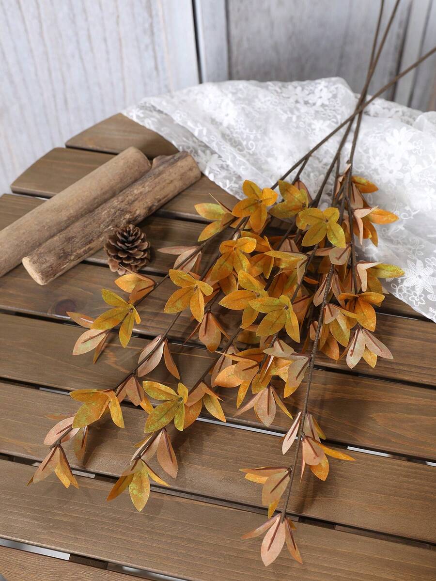 1pc/3pcs 30 Inches (H) Synthetic Pomegranate Leaf Branch Home Living Room Thanksgiving Harvest Festival Party Autumn Desktop Atmosphere Decoration