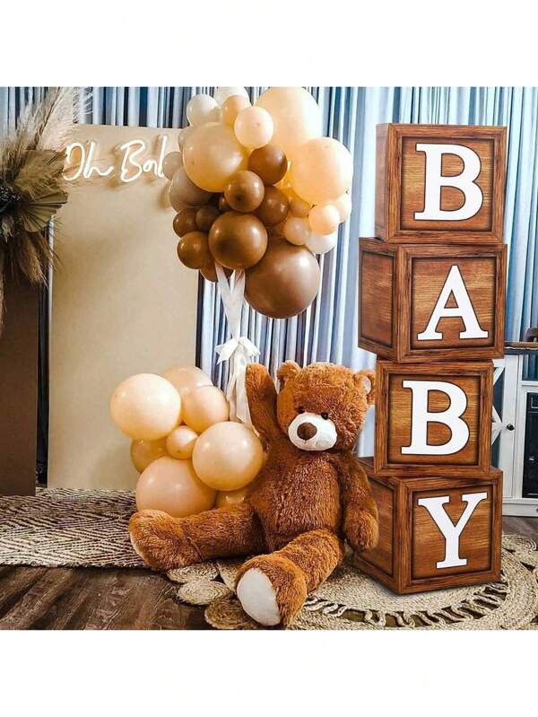 Vintage Wooden Texture "BABY" Letter Balloon Box, Surprise Proposal Engagement Birthday Party Decor, Imitation Wooden Letter Box, Room Decoration, Photo Backdrop, Party Supplies, Home Accessories