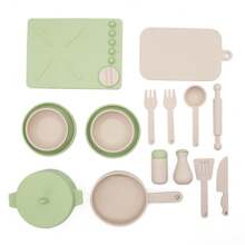 16 件儿童硅胶厨房玩具套装，扮演烹饪玩具套装，迷你餐厅厨房锅碗瓢盆互动玩具