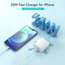 US Plug PD 20W Fast Charging Wall Adapter + 3.3ft/100cm High-Efficiency Data Transfer Fast Charging Cable Compatible With IPhone 14 Pro Max/14 Pro/14 Plus/14/13/12/11/XS/XR/8/7/6/ Series - US A Type Plug(110-127V) - View 4