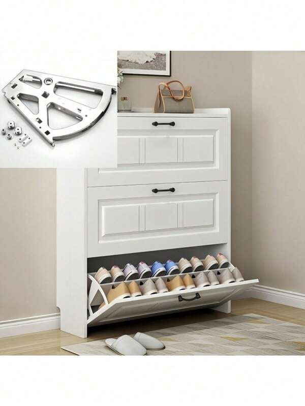 3-Tier Metal Shoe Rack With Drawer - Durable And Smooth Hinges, Suitable For Organizing Boots And Shoes, Ideal For Closets, Bedrooms And Dorms - No Cabinet Needed, Provides Ideal Shoe Storage Solution | Modern Shoe Rack | Sturdy Structure, Shoe Storage Organizer, Bedroom Shoe Rack (Note: Only Hinges Included, No Cabinet Shelves)
