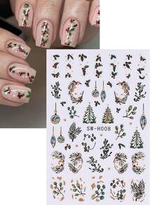 2 张圣诞美甲贴纸，带姜饼人拐杖糖冬青花环球节日指甲贴花 DIY 装饰滑块美甲 3D 自粘指甲用品，适合节日冬季 - 彩色 - 查看 4