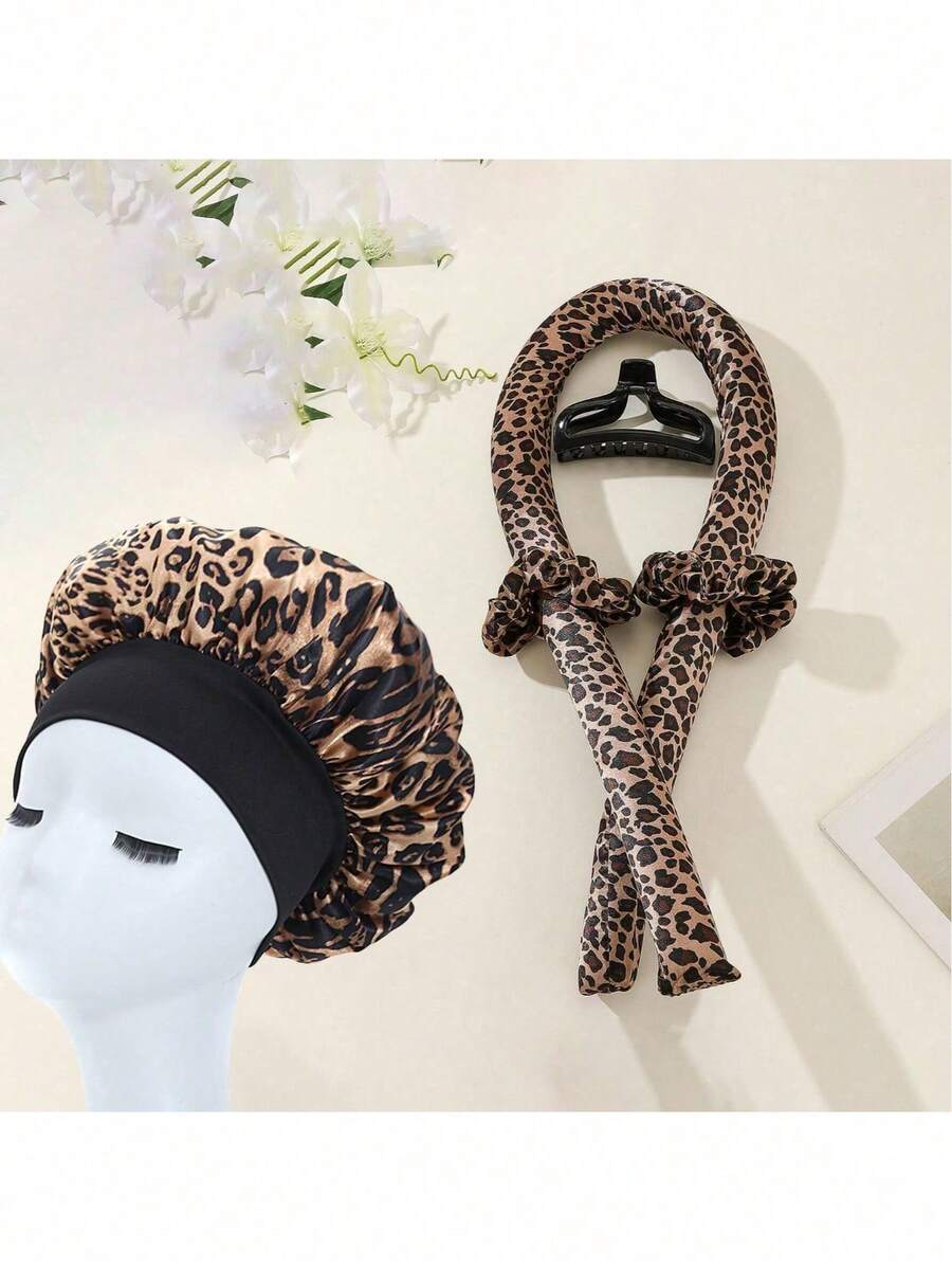 5 件套无热卷发套装，卷发棒头带，带发圈发夹，弹性发圈，柔软 DIY 波浪卷发造型工具，适合中长发卷发，返校、旅行度假必备品，女士发饰