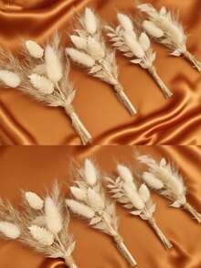 Bohemian Style Mini Dried Flower Bouquet Set | Small Vase Floral Arrangement | Tabletop Decor | Mailbox Gift - Beige - View 4