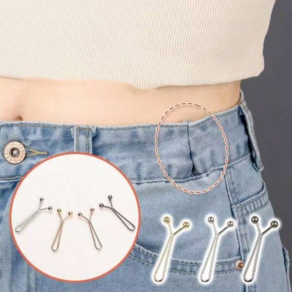 4pcs Invisible Waist Cinching Metal Clip Buttons - Adjustable, Fashionable Jeans Anti-Flat-View Clothing Accessories, Easy To Use, Comfortable And Versatile