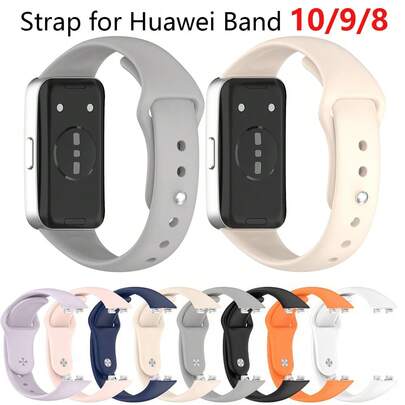 兼容华为 Band10/9/8 硅胶表带替换金属头带腕带手链配件耐用柔软舒适可调节运动健身带