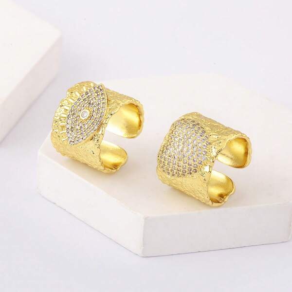 1 Stück 18K vergoldeter Kupfer Minimalistische breite Ringschiene mit weißen Zirkoniasteinen, einzigartiges Design Luxus-Schmuckgeschenk für Frauen