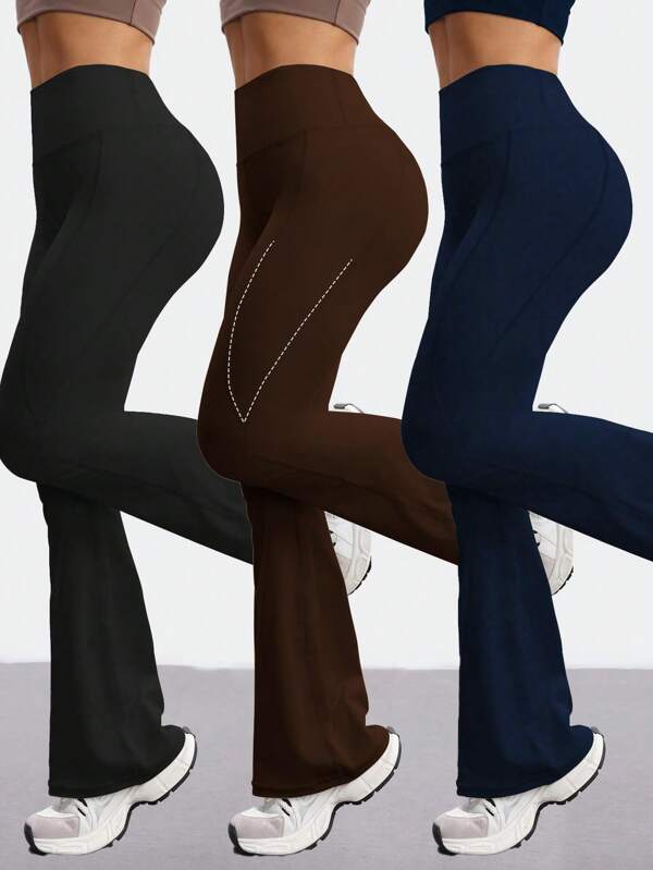 FWH Conjunto de tres piezas elegante, minimalista y casual con efecto levantador de glúteos, con pantalones acampanados, versátil, multicolor, de estilo retro, juvenil y romántico, de alta gama, con control de abdomen, ideal para yoga y ejercicio, de estilo euro-americano.