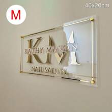 Personalization Transparent Acrylic Sign With Rose Gold And Golden Letters And Gold Lines, Custom Made Rectangle Salon Decor Sign For The Wall 3D Acrylic Business Sign | Custom Text Wall Signage | Rectangle Logo Sign | Hair Salon, Nail Studio, Aesthetics Clinic, Beauty Shop Signs, Multi-Functional, Ornamental, Letter, Solid Color, Exquisite, Stylish - Multicolor - View 16